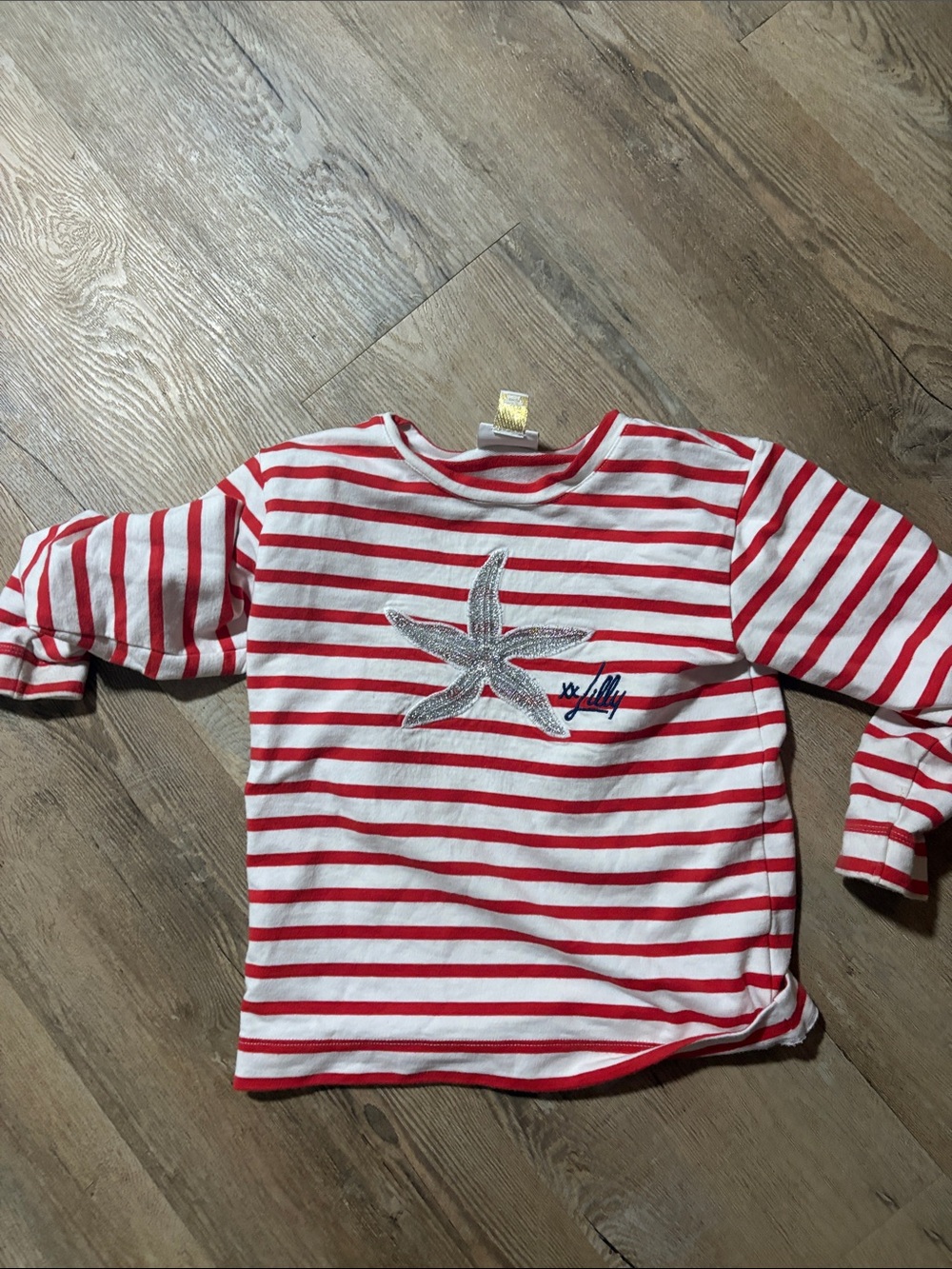 Lilly Pulitzer Kids Red & White Striped Starfish Long Sleeve Top